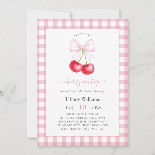 Sie ist die Cherry auf der Whimsical Bow Baby Dusc Einladung (Vorderseite)