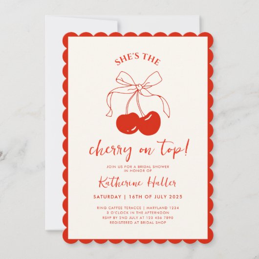 Sie ist die Cherry auf Top Bridal Dusche Einladung (Vorderseite)