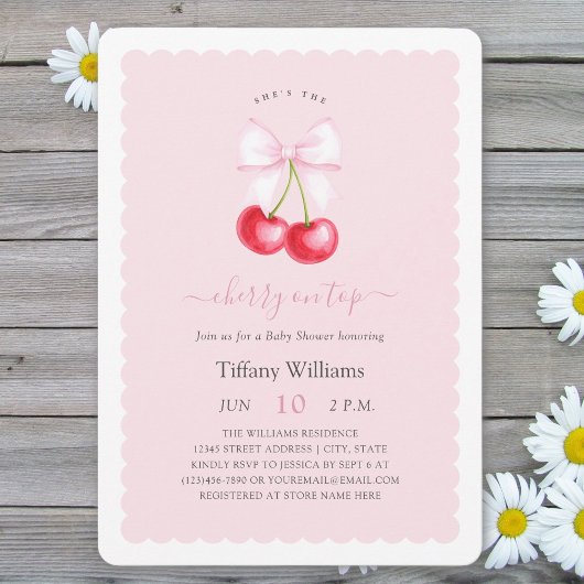 Sie ist die Cherry-On-Top-Pink Bow Baby-Dusche Einladung