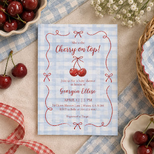 Sie ist die Kirsche auf dem blauen Gingham-Baby-To Einladung