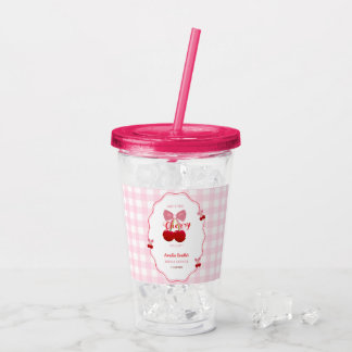 Sie ist die Kirsche auf dem rosa Schleifen-Jungges Acryltrinkbecher