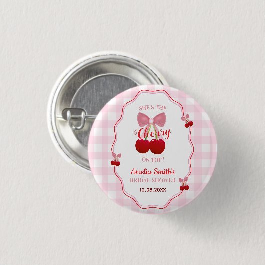 Sie ist die Kirsche auf dem rosa Schleifen-Jungges Button (Vorne & Hinten)