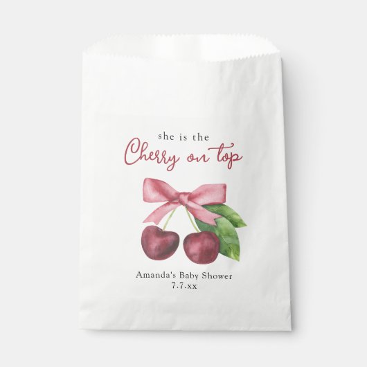 Sie ist die Kirsche auf der Babydusche Geschenktütchen (Vorderseite)