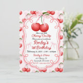 Sie ist draußen kleine Cherry auf Top Bow Coquette Einladung (Stehend Vorderseite)
