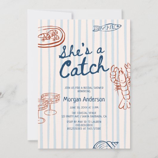 Sie ist ein Catch Coastal Brautparty Einladung (Vorderseite)