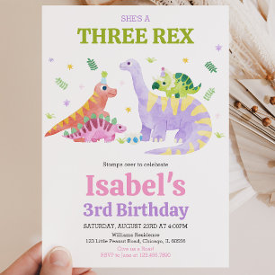 Sie ist ein Drei-Rex-Trex-Dinosaurier-Geburtstag Einladung