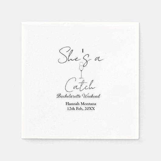 Sie ist ein Fang Champagnerflasche Junggesellinnen Serviette (Vorderseite)