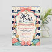 Sie ist ein Fang: Coastal Bachelorette Bash Einladung (Stehend Vorderseite)