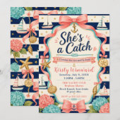 Sie ist ein Fang: Coastal Bachelorette Bash Einladung (Vorne/Hinten)