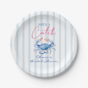 Sie ist ein Fang Preppy Coastal Crab Junggesellinn Pappteller