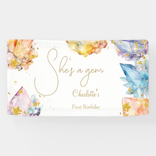 Sie ist ein Gem Birthday Crystals Girl's Aquarell Banner (Horizontal)