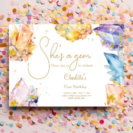 Sie ist ein Gem Birthday Crystals Girl's Aquarell Einladung