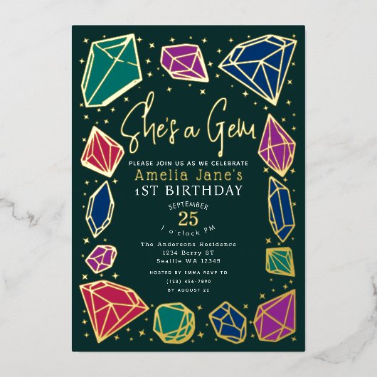 Sie ist ein Gem Crystals Gemstone Geology Kind Geb Folieneinladung (Vorderseite)