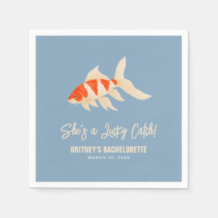 Sie ist ein Glücksfang Koi Fisch Blau Junggesellin Serviette