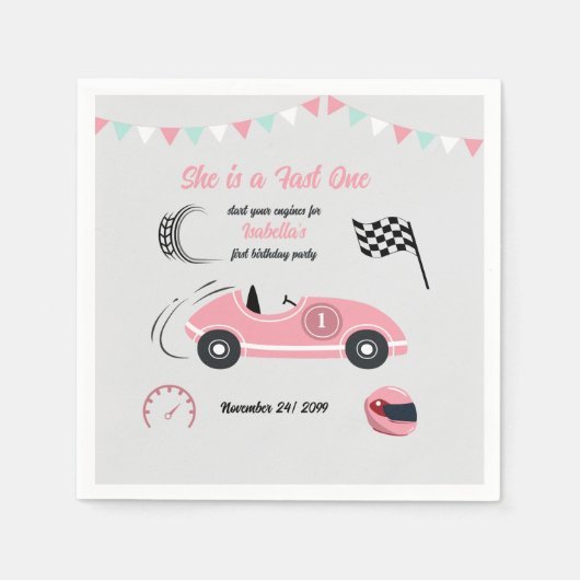 Sie ist ein schnelles, festlich rosa Rennwagen zum Serviette (Vorderseite)