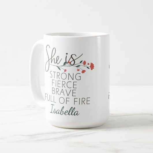 Sie ist ein starker, mutiger Individuelle Name Kaffeetasse (Vorderseite Links)