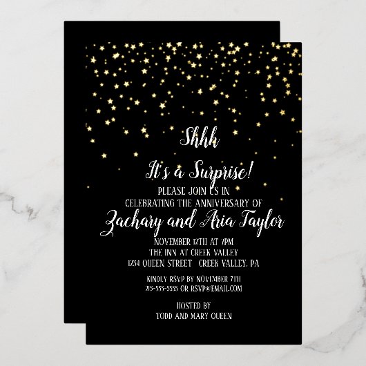 Sie ist ein überraschender Confetti auf Black Part Folieneinladung (Vorderseite/Rückseite)