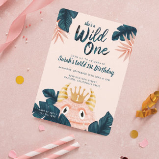Sie ist ein Wild One Pink Monster & Tropical Jungl Einladung