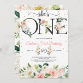 Sie ist eine blumengeschmückte Briefe und rot-rosa Einladung (Vorne/Hinten)