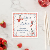 Sie ist eine Catch Lobster Bachelorette Napkin Serviette (Beispiel)