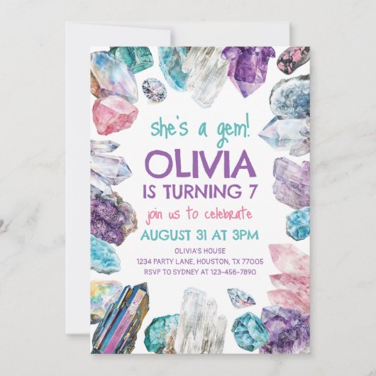 Sie ist eine Gem Geology Girl Birthday Einladung (Vorderseite)