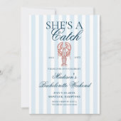 Sie ist eine Hummer Blue Striped Bachelorette Einladung (Vorderseite)