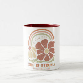 Sie ist eine starke Bibelverse Zweifarbige Tasse