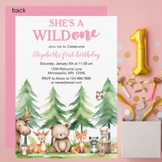 Sie ist eine wilde - Waldtiere 1. Geburtstag Einladung