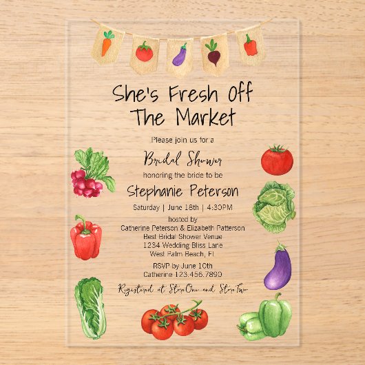 Sie ist frisch vom Brautparty der Marktwagen. Acryleinladungen (Vorderseite)