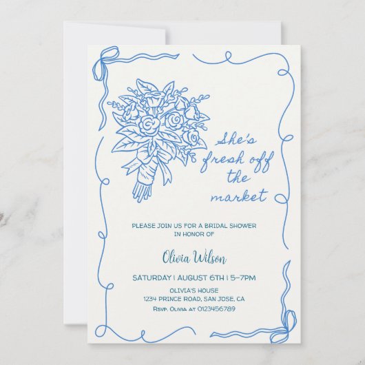 Sie ist frisch vom Markt Brautparty - Blumen Einladung (Vorderseite)