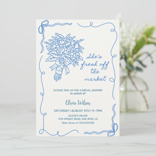 Sie ist frisch vom Markt Brautparty - Blumen Einladung (Stehend Vorderseite)