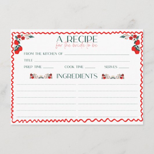 Sie ist frisch vom Markt Brautparty Rezept Begleitkarte (Vorderseite)