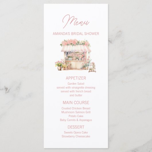 Sie ist frisch vom Markt, das Brautparty der Blume Menükarte (Vorderseite)