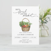 Sie ist frisch vom Markt für pflanzliches Brautpar Einladung (Stehend Vorderseite)