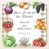 Sie ist frisch vom Markt Gingham-Brautdusche Rechteckiger Pappuntersetzer (Vorderseite)