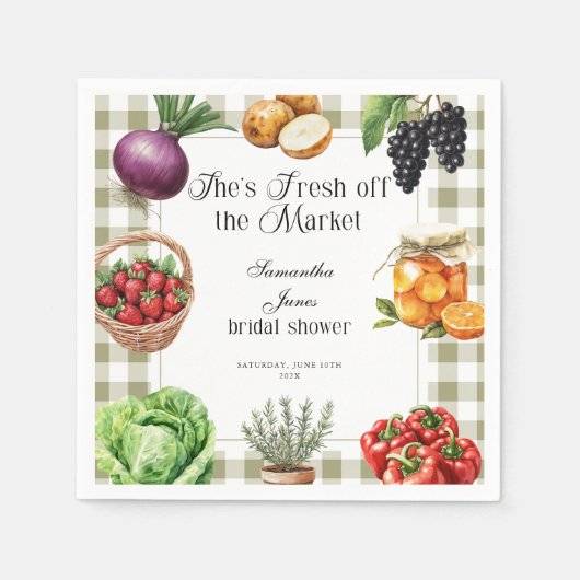 Sie ist frisch vom Markt Gingham-Brautdusche Serviette (Vorderseite)