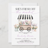 Sie ist frisch vom Markt Lila Brautparty Einladung (Vorderseite)