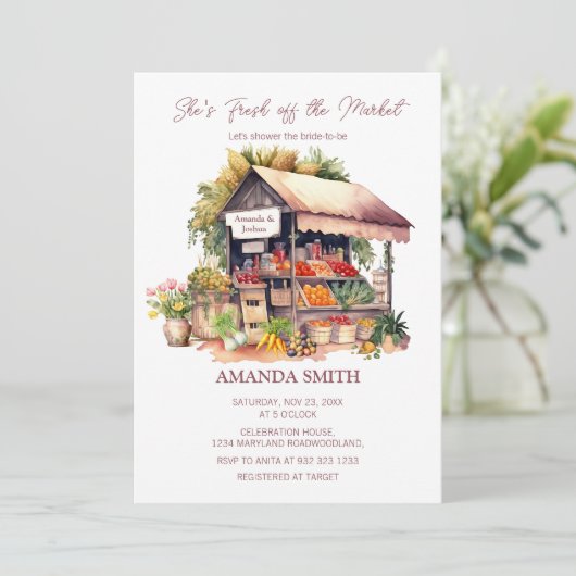 Sie ist frisch vom Markt Veggie-Brautparty Einladung (Stehend Vorderseite)