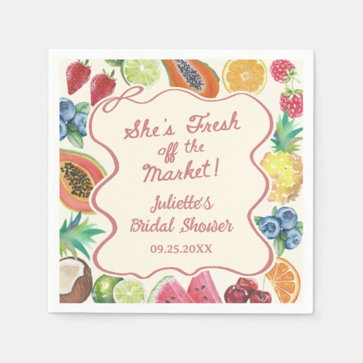 Sie ist frisch vom Obst-Brautparty Serviette (Vorderseite)