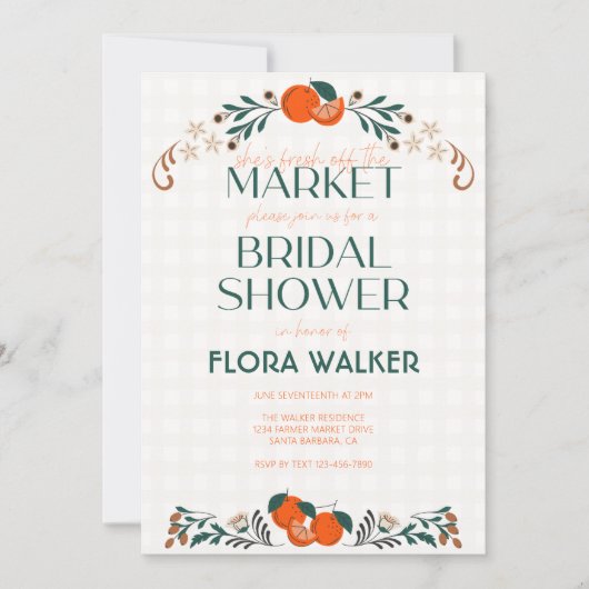 Sie ist frisch vom Orange Brautparty Einladung (Vorderseite)