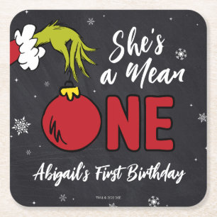 Sie ist Gemein   Grinch Birthday Rechteckiger Pappuntersetzer