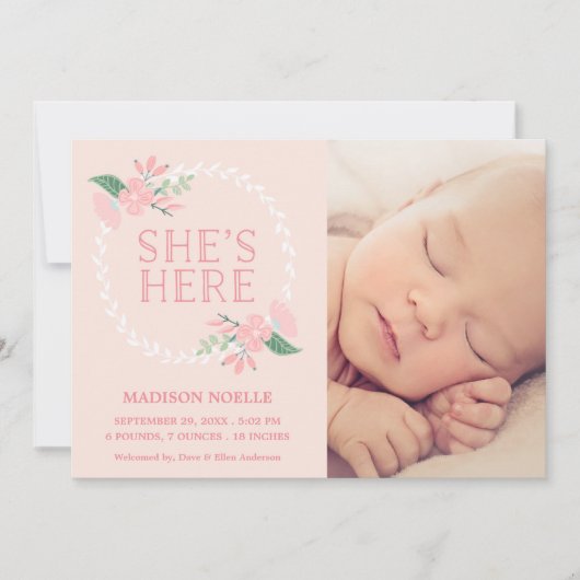 Sie ist hier | Geburtsankündigung Ankündigung (Vorderseite)