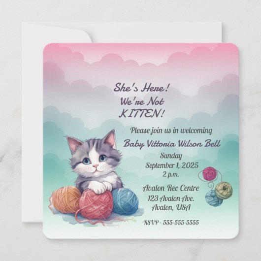 Sie ist hier Wir sind nicht Kitten Clouds Garn Einladung (Vorderseite)