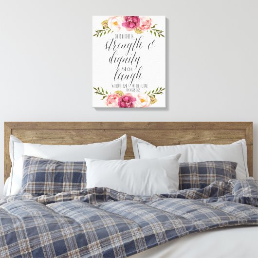 Sie ist in Kraft und Würde verkleidet | Schrift Leinwanddruck (Insitu (Schlafzimmer))