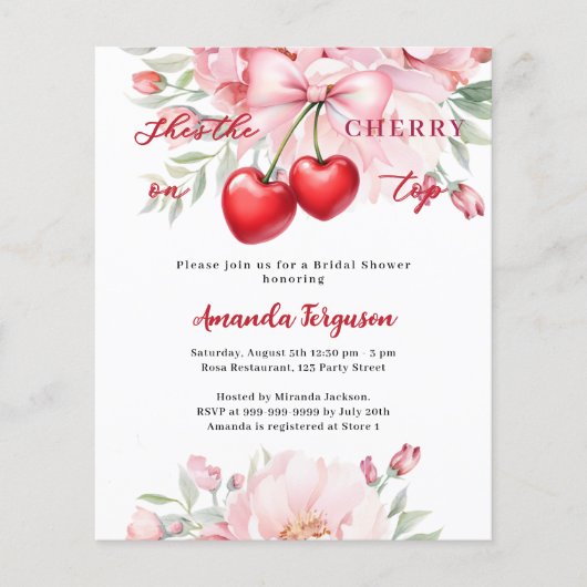 Sie ist Kirsche auf der Bridal Shower Einladung (Vorderseite)