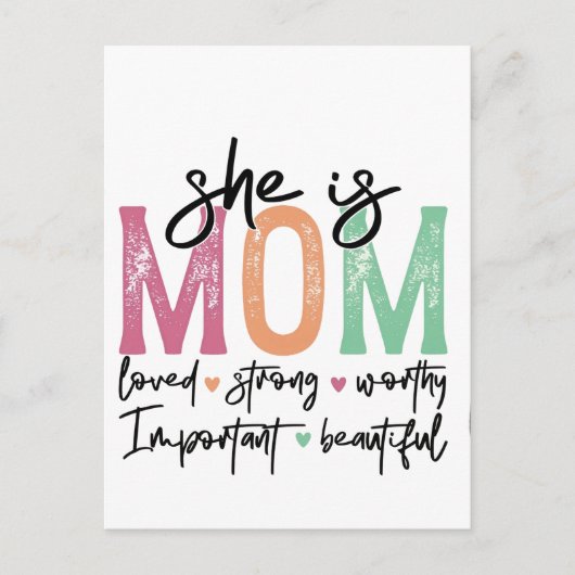 Sie ist Mama: Loved, Strong, Worthy, Importy, Beau Postkarte (Vorderseite)