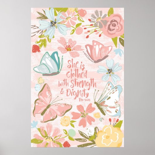 Sie ist mit den Sprichwörtern Stärke und Würde bed Poster (Vorne)