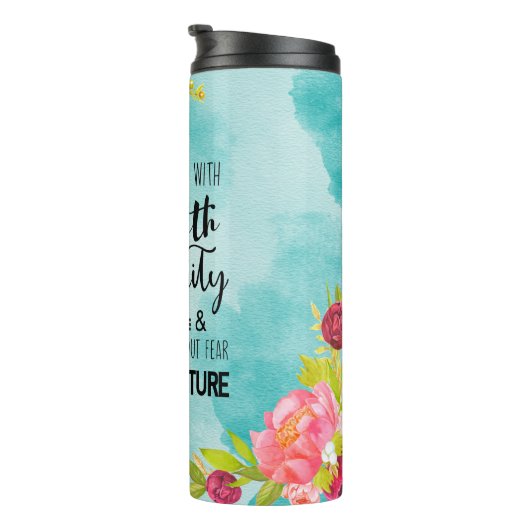 Sie ist mit Stärke und Würde bekleidet Thermosbecher (Nach rechts gedreht)