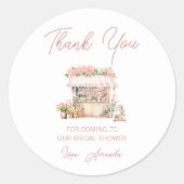 Sie ist neu vom Brautparty des Marktes, danke Runder Aufkleber (Vorderseite)