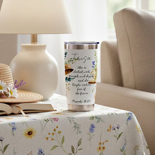 Sie ist personalisiert mit Kraft bekleidet Thermobecher